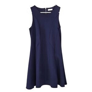 Elodie Sleeveless Fit and Flare Dress Seaming Detail - Blue- size L